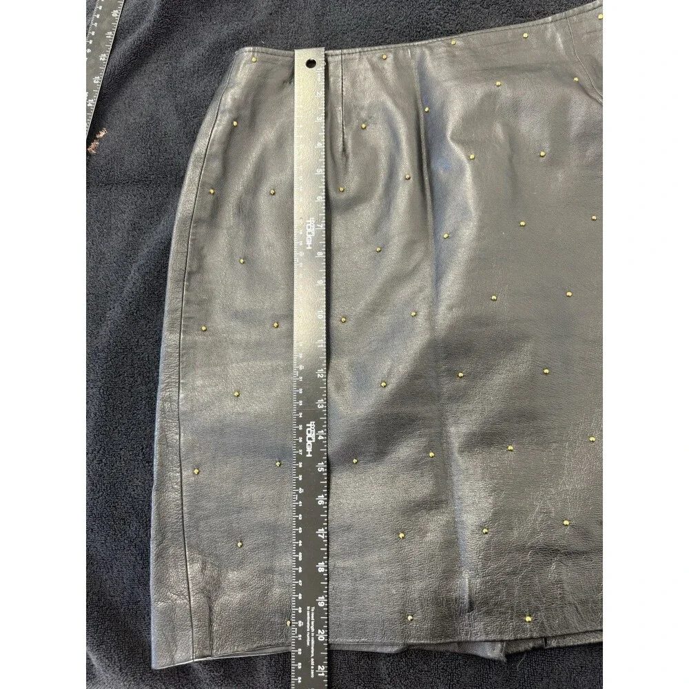 Vintage 90s David Benjamin Genuine Leather Midi Skirt with Studs Women's Size 14 - Picture 5 of 6